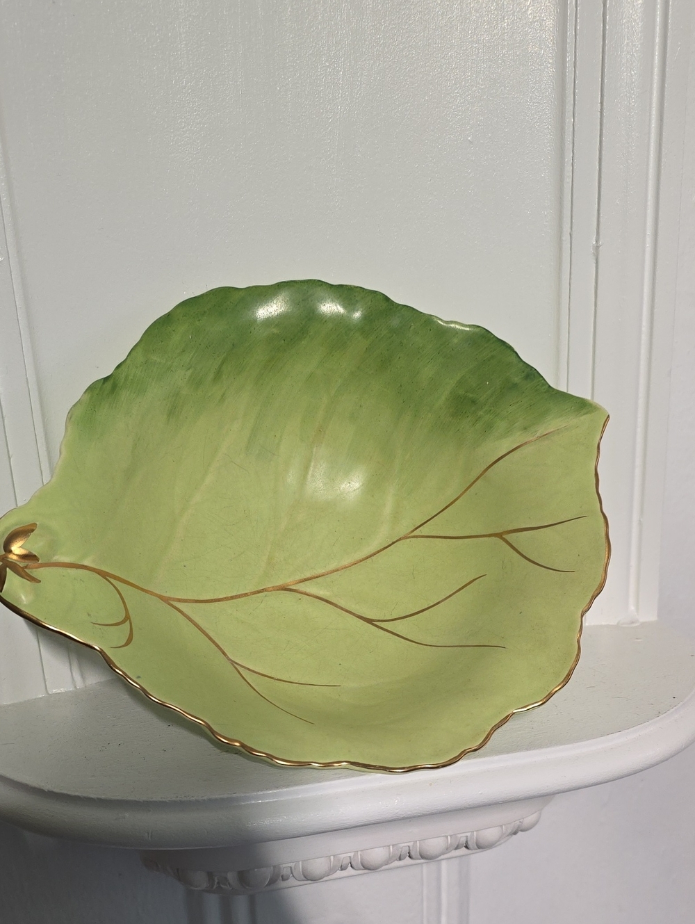 vintage Royal Winton Grimwades gilded green leaf small serving platter, 1930